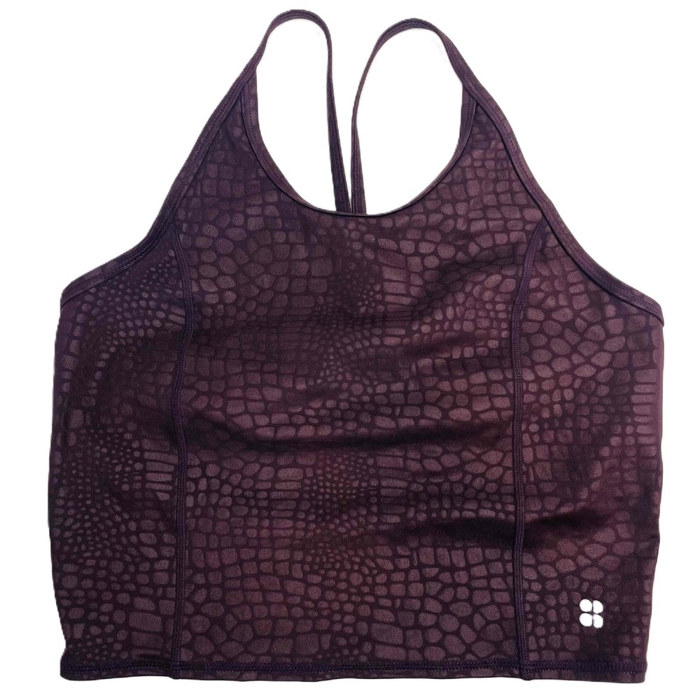 Sweaty Betty All Day Vest Croc Embossed Cropped Black Cherry Medium Built-In Bra
